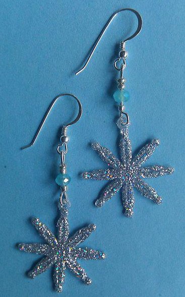 Sparkling silver colored snowflake earrings (sterling silver hooks) 